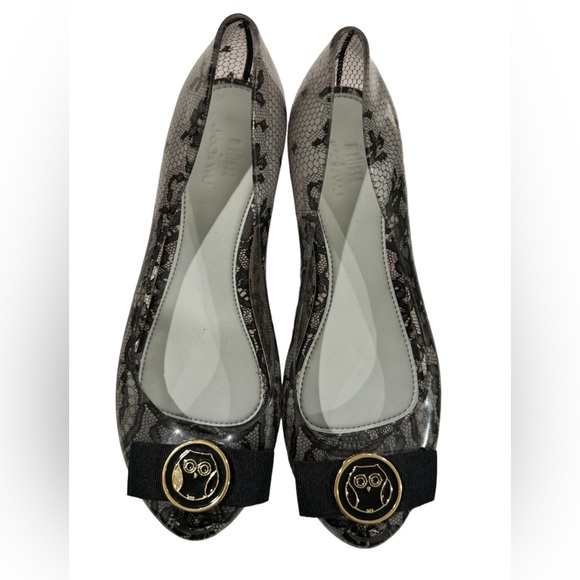 New Melissa Jason Wu 2 lace print ballet flats ultra girl owl peep toe jellies - Picture 1 of 3